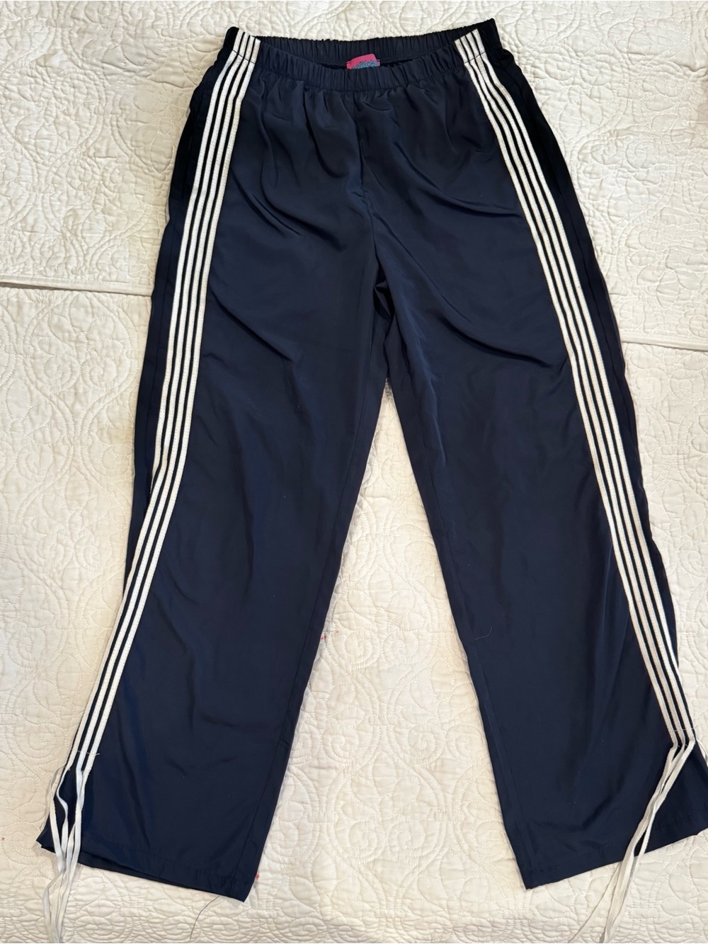 Edikted Navy Track Pants with White Side Stripes